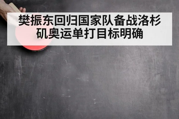 樊振东回归国家队备战洛杉矶奥运单打目标明确